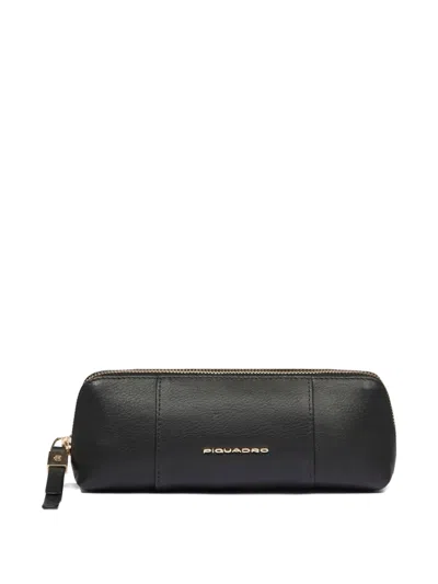 Piquadro Leather Zip Pen Case In Black