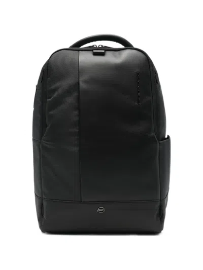 Piquadro Leather-panelled Backpack In Black