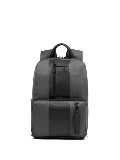 Piquadro Leather-panelled Backpack In Gray