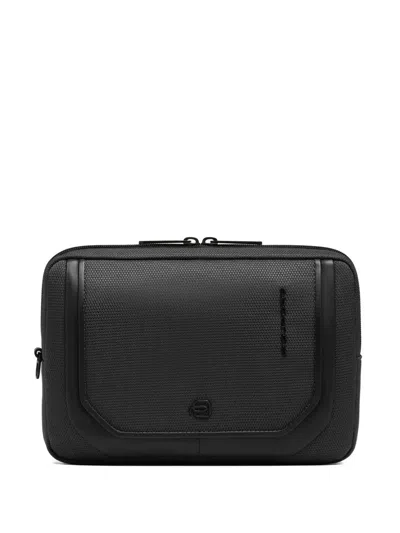 Piquadro Leather-trim Wrist Clutch Bag In Black