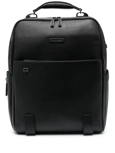 Piquadro Logo-patch Leather Backpack In Schwarz