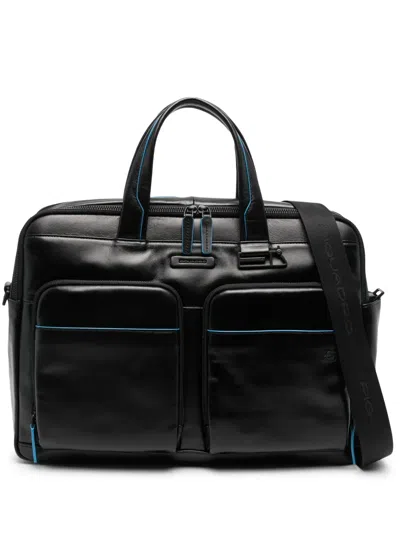 Piquadro Debossed Logo Leather Laptop Bag In Schwarz