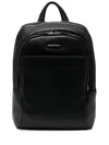 Piquadro Logo-plaque Leather Backpack In Black