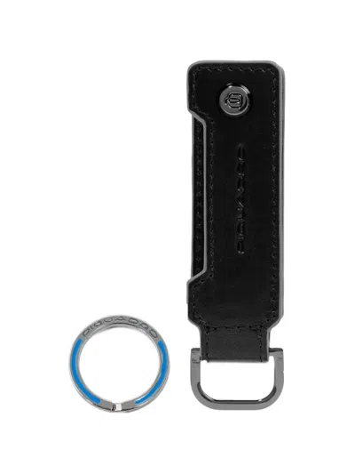 Piquadro Logo-debossed Leather Keychain In Black