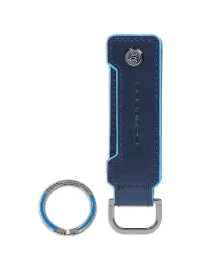 Piquadro Logo-debossed Leather Keyring In Metallic