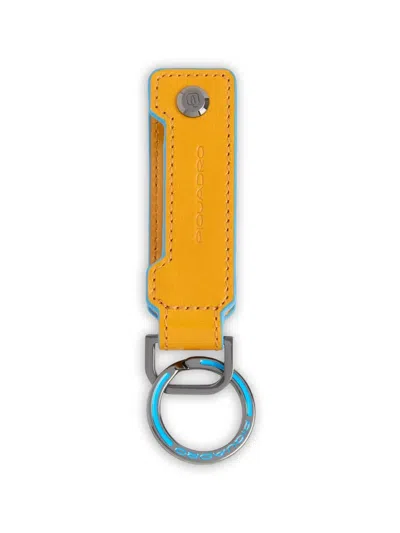 Piquadro Logo-debossed Leather Keyring In Yellow