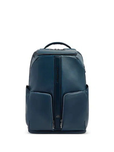 Piquadro Logo-embossed Leather Backpack In Blue