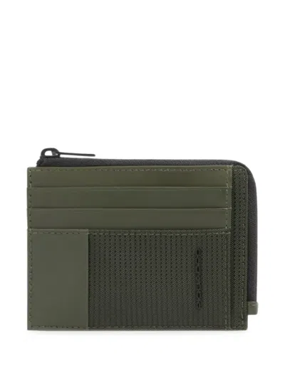 Piquadro Logo-embossed Zip-around Cardholder In Green