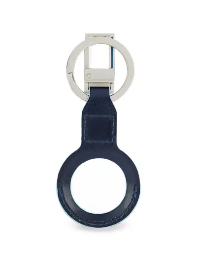 Piquadro Logo-engraved Leather Keychain In Blue