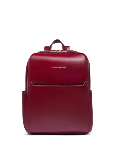 Piquadro Logo-lettering Leather Backpack In Burgundy