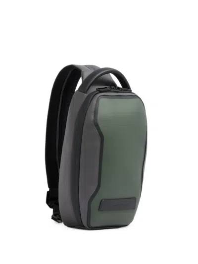 Piquadro Logo-patch Panelled Backpack In Green