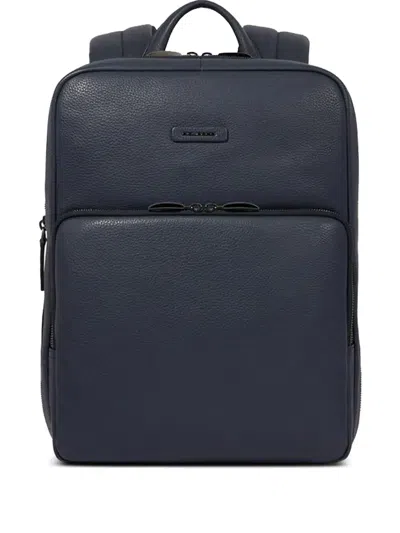 Piquadro Logo-plaque Backpack In Blue