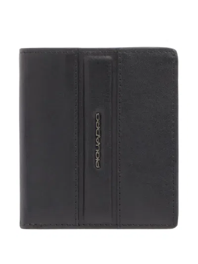 Piquadro Logo-plaque Bifold Card Holder In Black