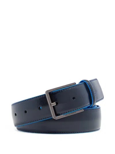 Piquadro Logo-plaque Calf Leather Belt With Prong Buckle In Blue