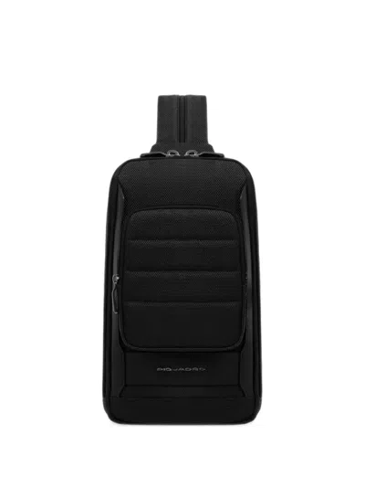 Piquadro Logo-plaque Convertible Messenger Bag In Black