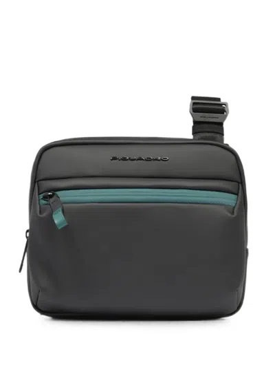 Piquadro Logo-plaque Crossbody Bag In Black