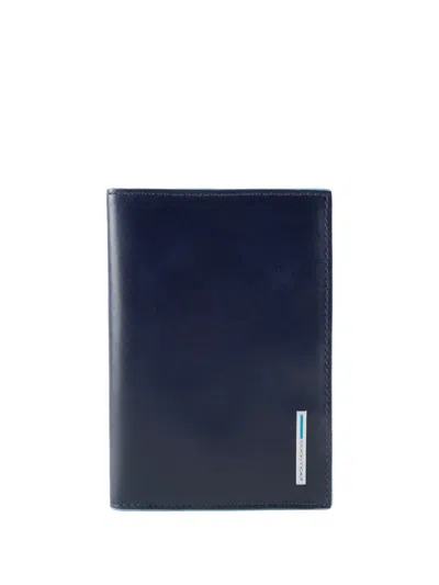 Piquadro Logo-plaque Leather Business Card Holder In Blue