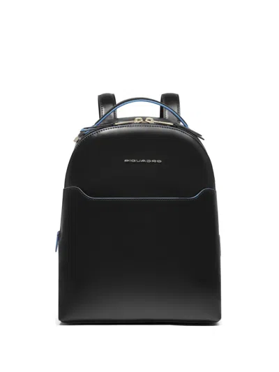 Piquadro Logo-plaque Leather Backpack In Black