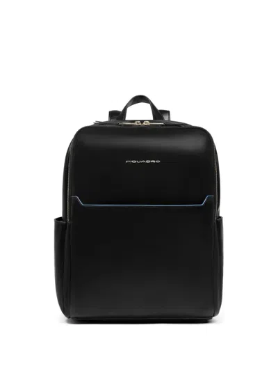 Piquadro Logo-plaque Leather Backpack In Black