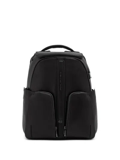 Piquadro Logo-plaque Leather Backpack In Black