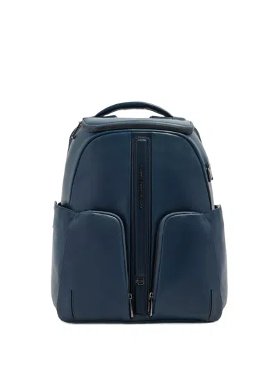 Piquadro Logo-plaque Leather Backpack In Blue