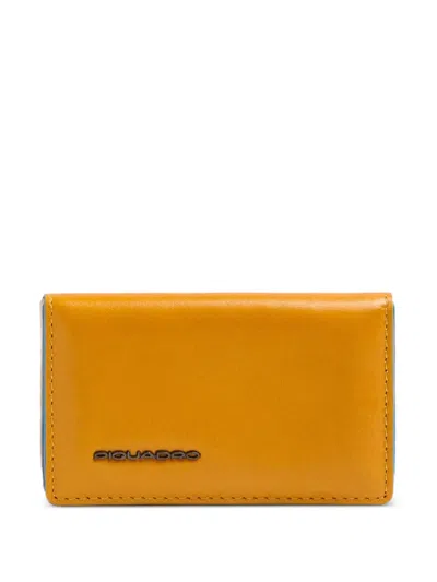 Piquadro Logo-plaque Leather Business Card Holder In Yellow