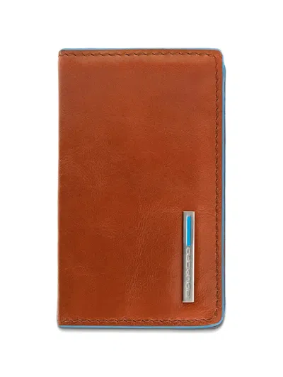 Piquadro Logo-plaque Leather Business-card Holder In Brown