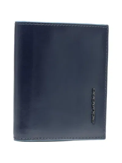 Piquadro Logo-plaque Leather Card Holder In Blue