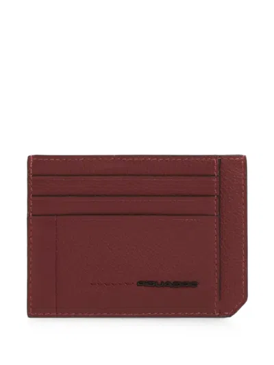 Piquadro Logo-plaque Leather Card Holder In Red