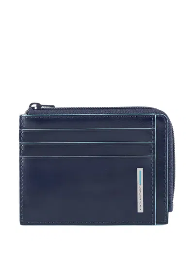 Piquadro Logo-plaque Leather Cardholder In Blue