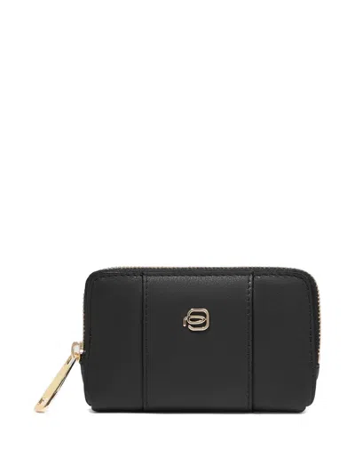 Piquadro Logo-plaque Leather Key Holder In Black