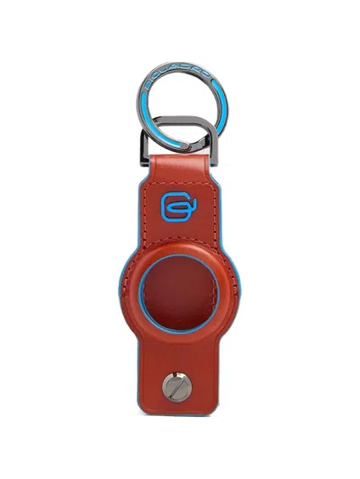 Piquadro Logo-plaque Leather Keyring In Orange