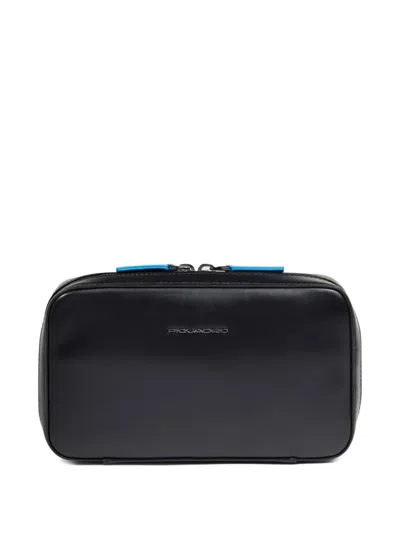 Piquadro Logo-plaque Leather Pouch In Black