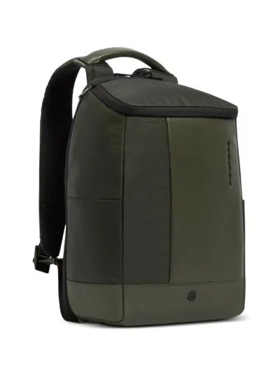 Piquadro Logo-plaque Panelled Backpack In Green