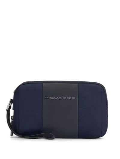 Piquadro Logo-plaque Panelled Clutch Bag In Blue