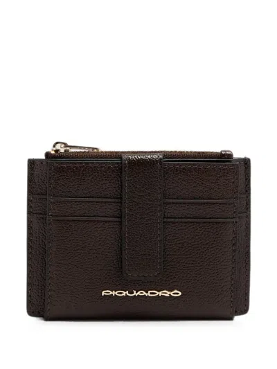 Piquadro Logo-plaque Pebbled-leather Wallet In Brown