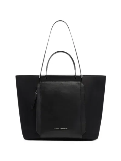 Piquadro Logo-plaque Tote Bag In Black