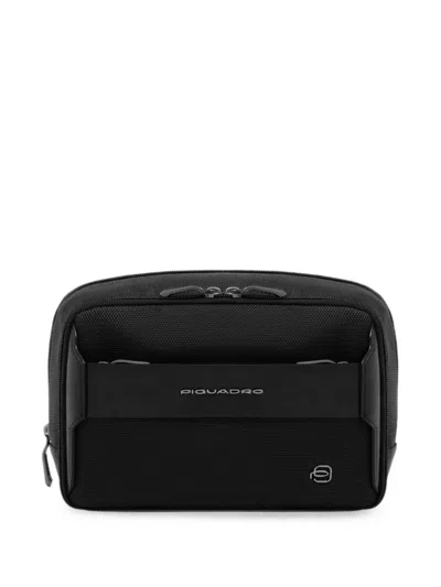 Piquadro Logo-plaque Travel Pouch In Black