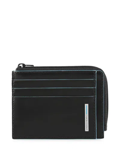 Piquadro Logo-plaque Zip-around Cardholder In Black