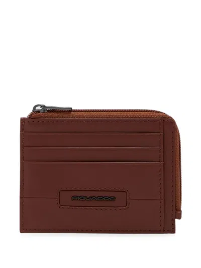 Piquadro Logo-plaque Zip-around Cardholder In Brown