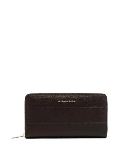 Piquadro Logo-plaque Zip-around Wallet In Brown