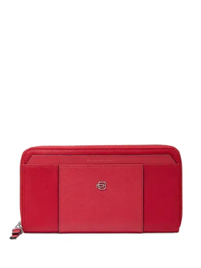 Piquadro Logo-plaque Zip-around Wallet In Red