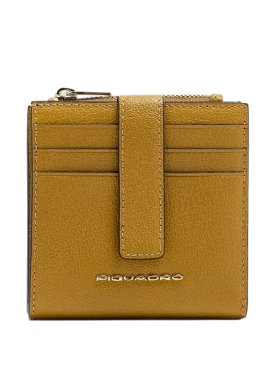 Piquadro Logo-plaque Zipped Card Holder In Orange