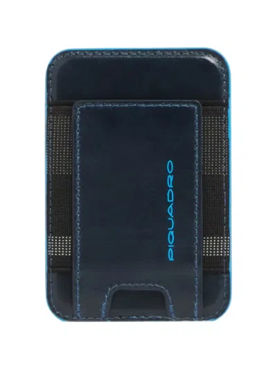 Piquadro Logo-print Leather Cardholder In Blue