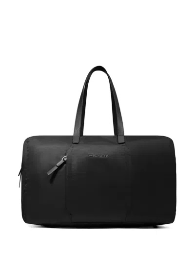 Piquadro Lyra Foldable Leather Duffle Bag In Black