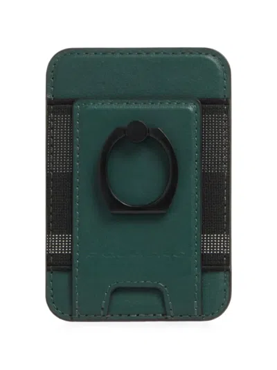 Piquadro Magsafe® Leather Ring-stand Phone Cardholder In Green