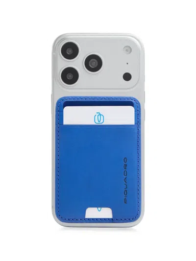 Piquadro Magsafe® Logo-print Leather Card Holder In Blue