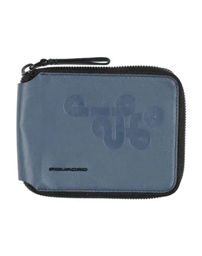 Piquadro Man Wallet Slate Blue Size - Cow Leather, Metal, Polypropylene, Polyurethane