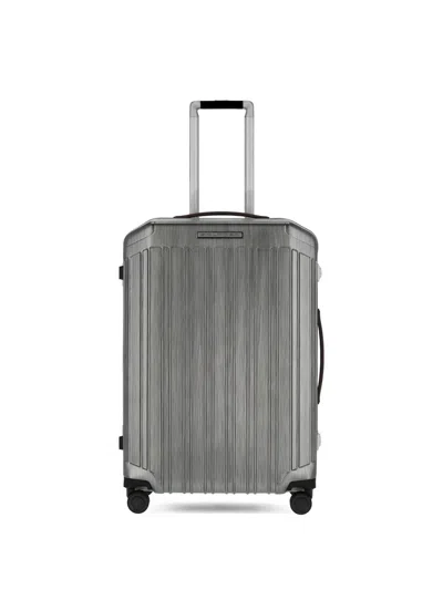 Piquadro Medium Ridged Hardside Suitcase In Gray
