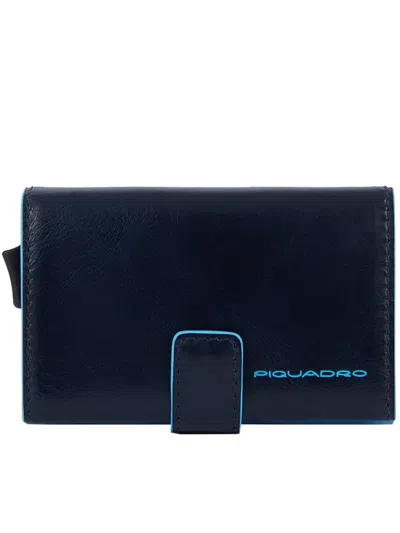Piquadro Metal Card Holder In Blue